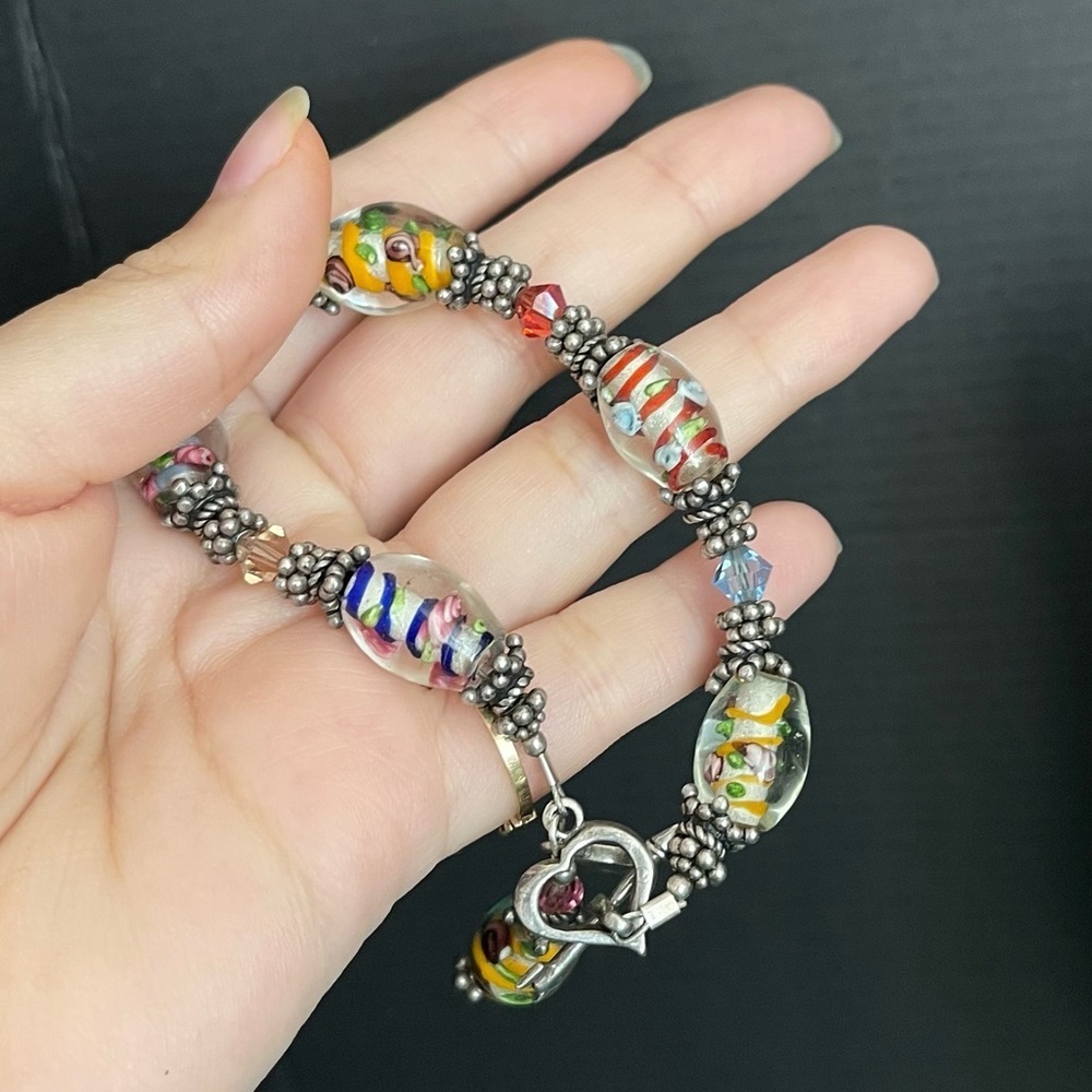 Sterling silver glass bead circular bracelet - Picture 7 of 7